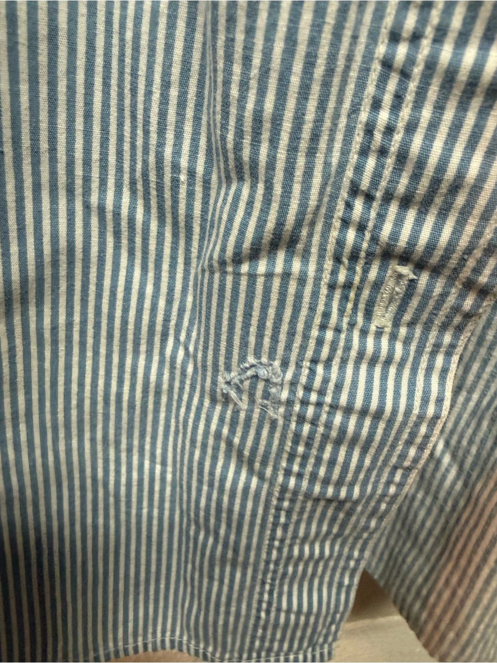 Embroidered Light Blue Striped Short-Sleeve Shirt - Picture 5 of 7